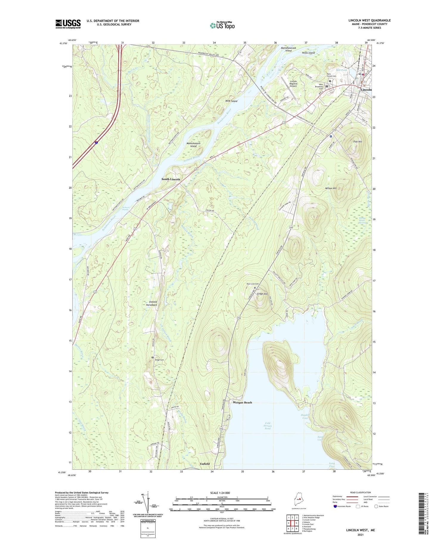 Lincoln West Maine US Topo Map Image