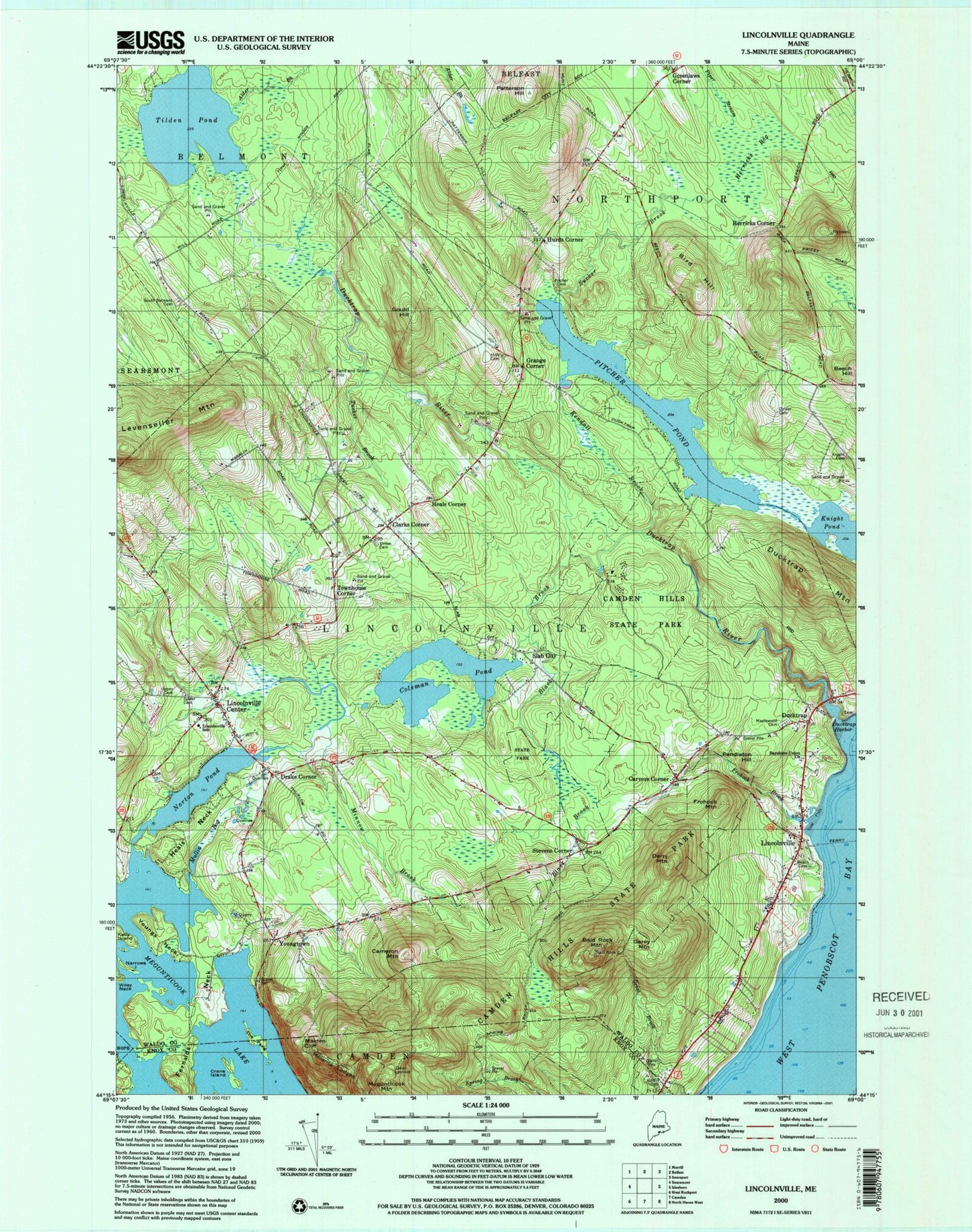 Classic USGS Lincolnville Maine 7.5'x7.5' Topo Map Image