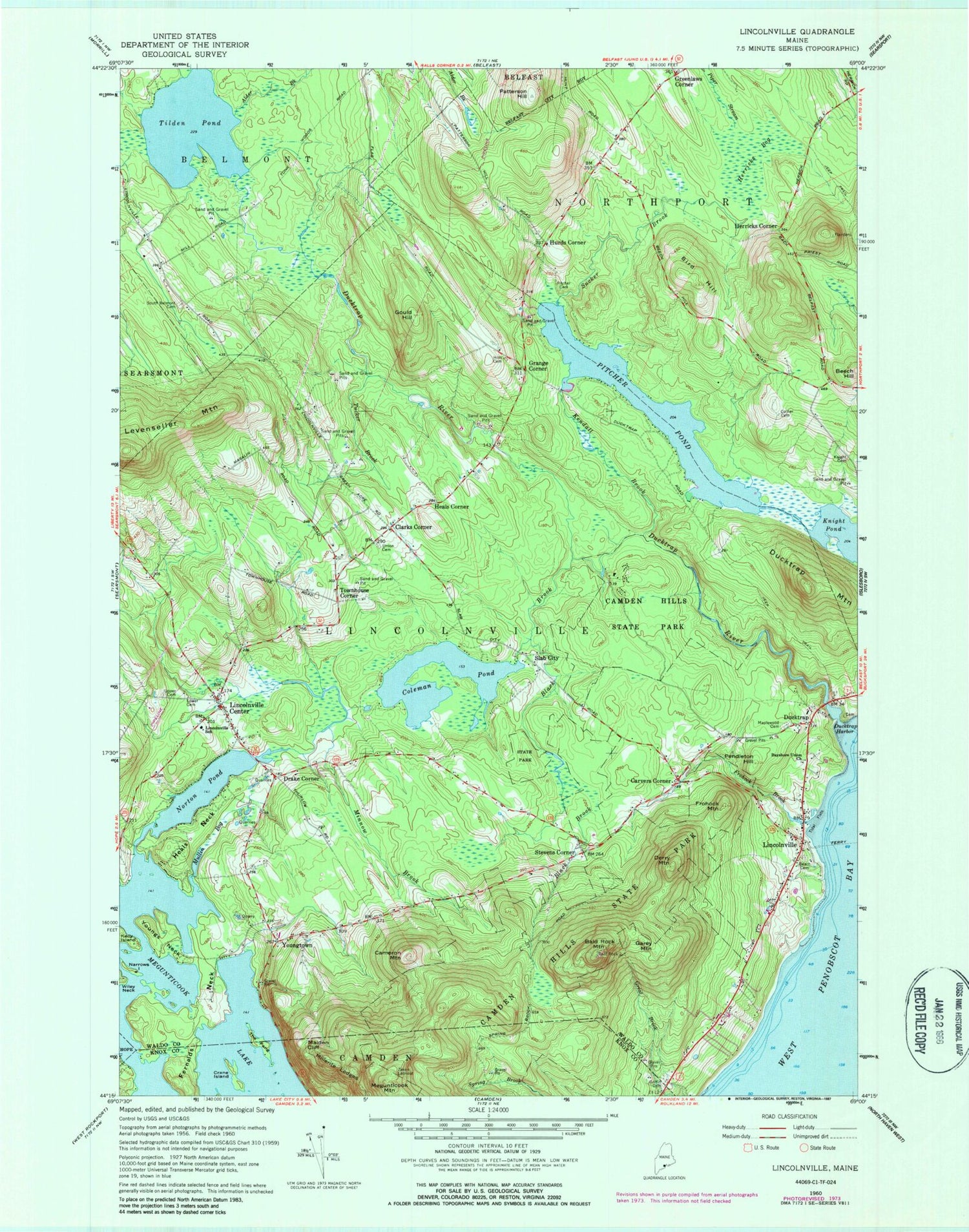 Classic USGS Lincolnville Maine 7.5'x7.5' Topo Map Image
