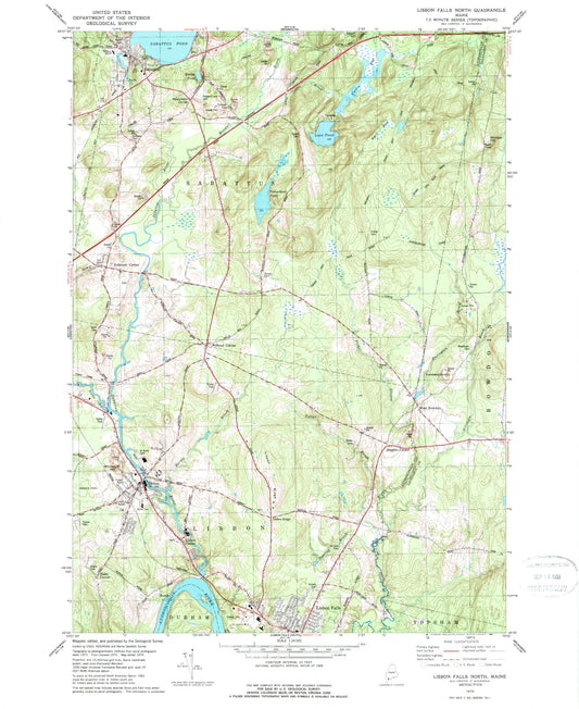 Classic USGS Lisbon Falls North Maine 7.5'x7.5' Topo Map Image