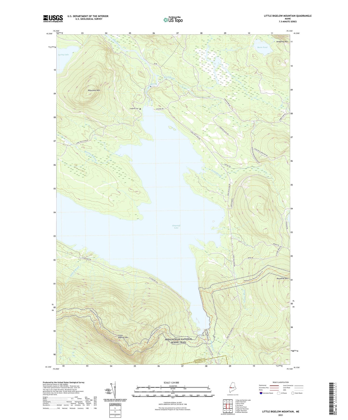 Little Bigelow Mountain Maine US Topo Map Image