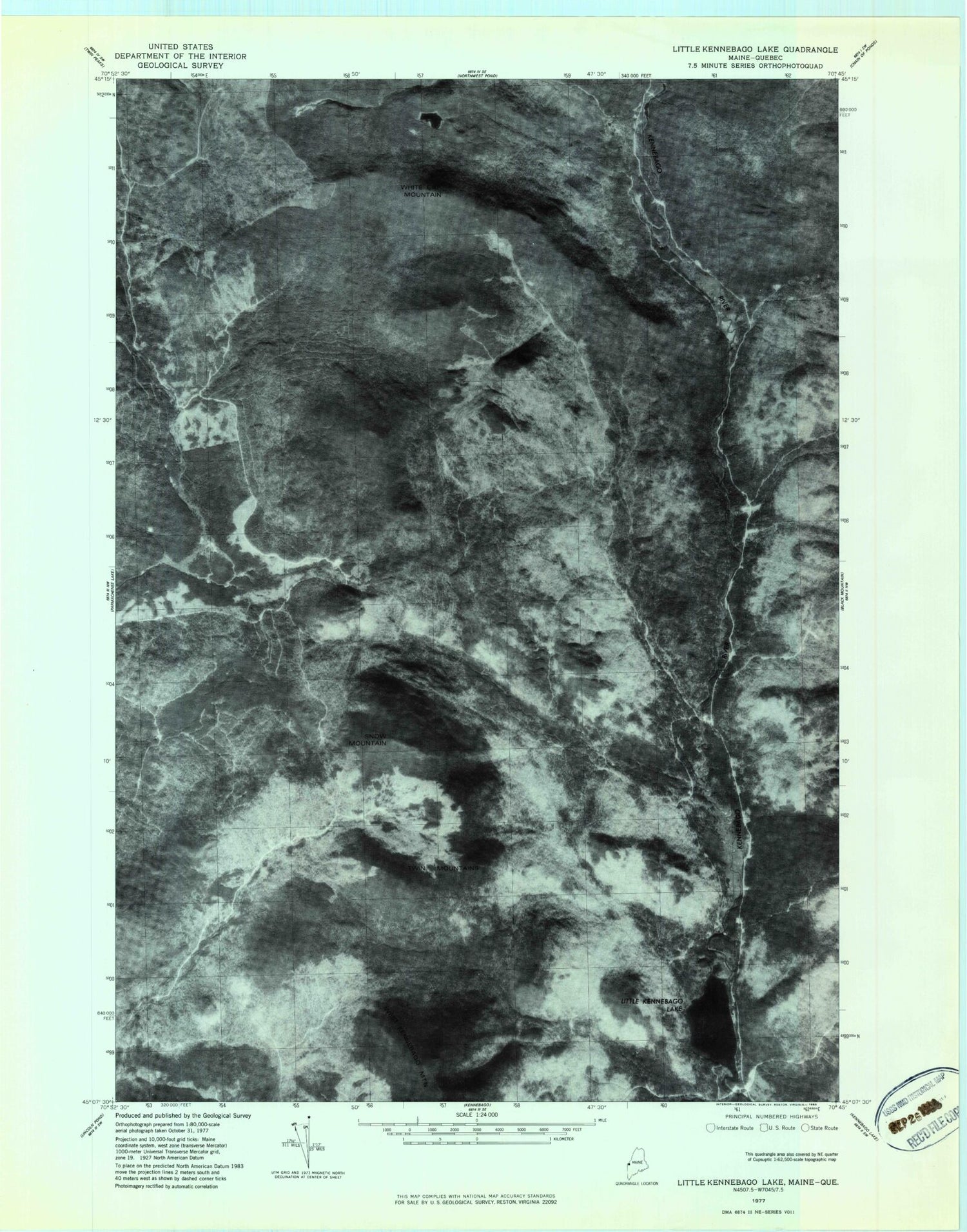 Classic USGS Little Kennebago Lake Maine 7.5'x7.5' Topo Map Image