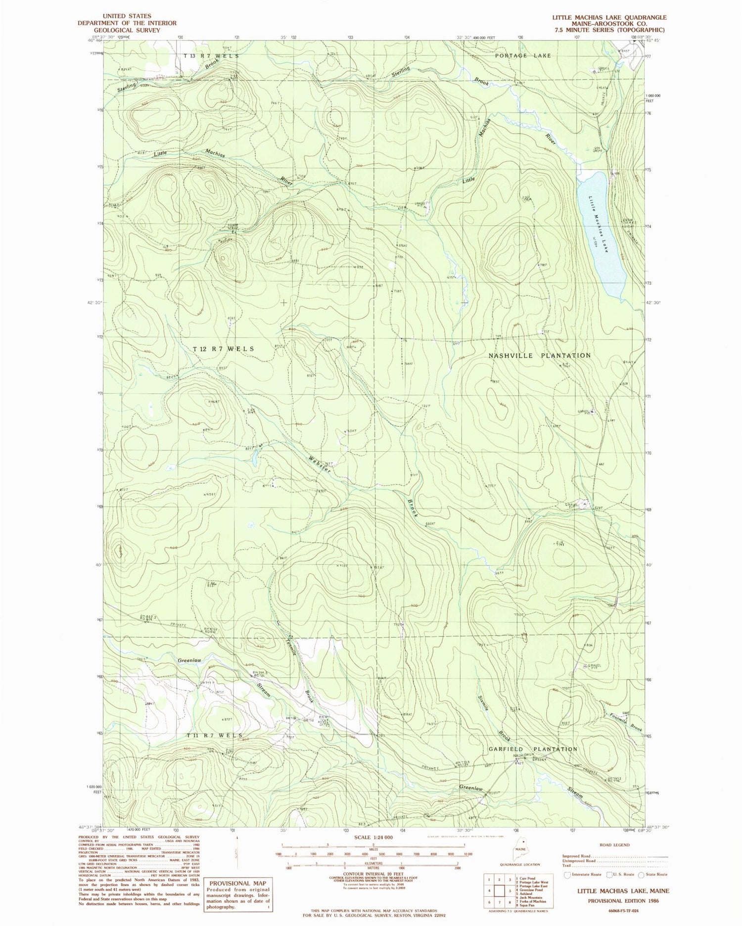 Classic USGS Little Machias Lake Maine 7.5'x7.5' Topo Map Image