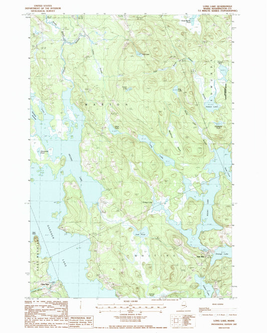 Classic USGS Long Lake Maine 7.5'x7.5' Topo Map Image