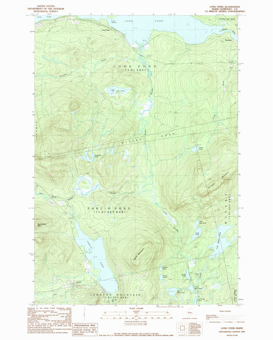 Classic USGS Long Pond Maine 7.5'x7.5' Topo Map Image