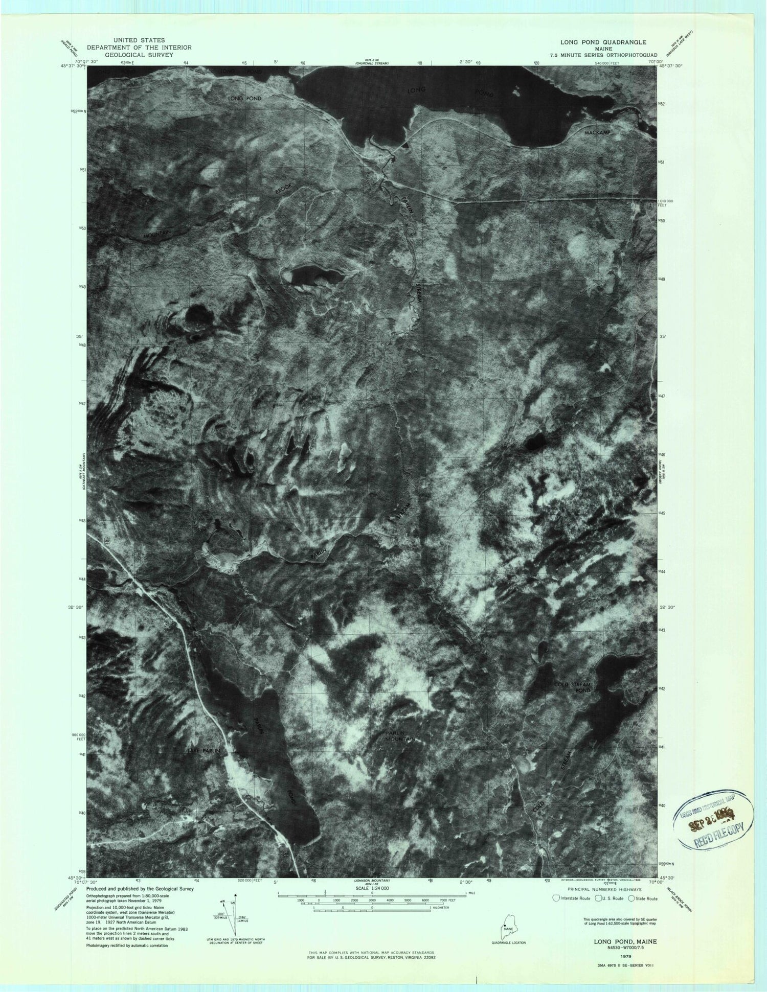 Classic USGS Long Pond Maine 7.5'x7.5' Topo Map Image