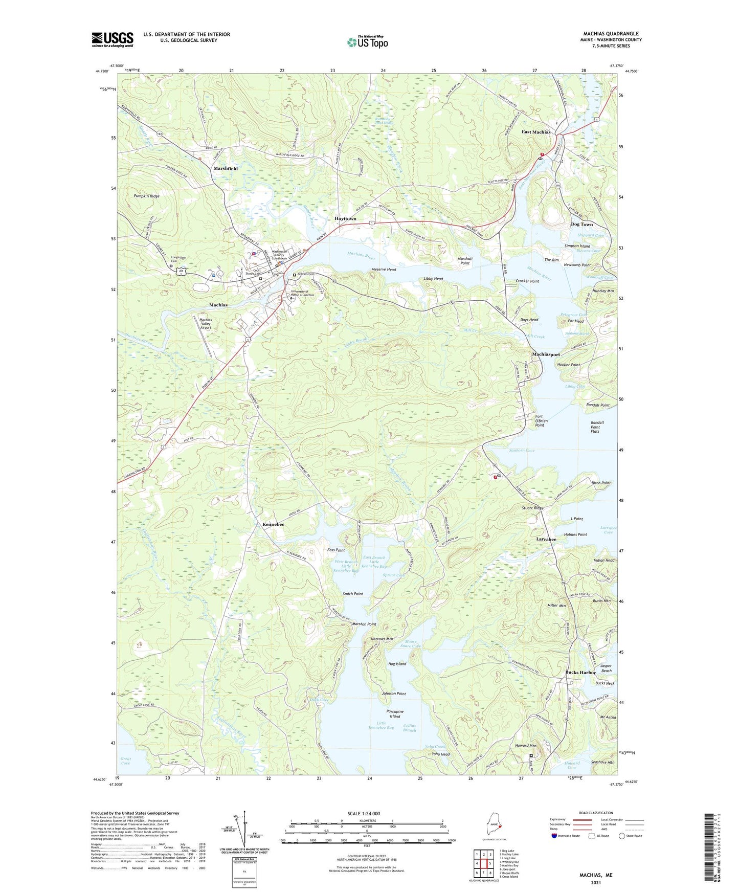 Machias Maine US Topo Map Image