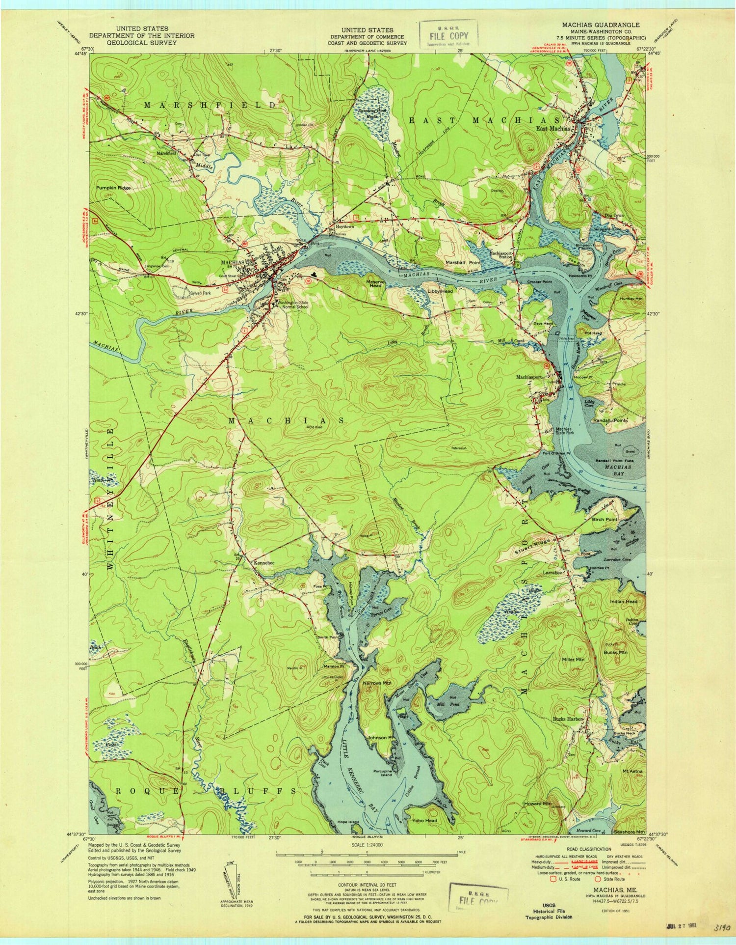 Classic USGS Machias Maine 7.5'x7.5' Topo Map Image