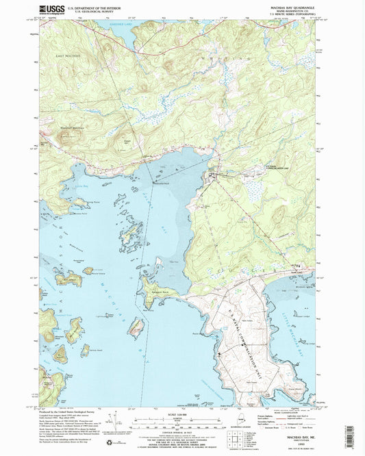 Classic USGS Machias Bay Maine 7.5'x7.5' Topo Map Image