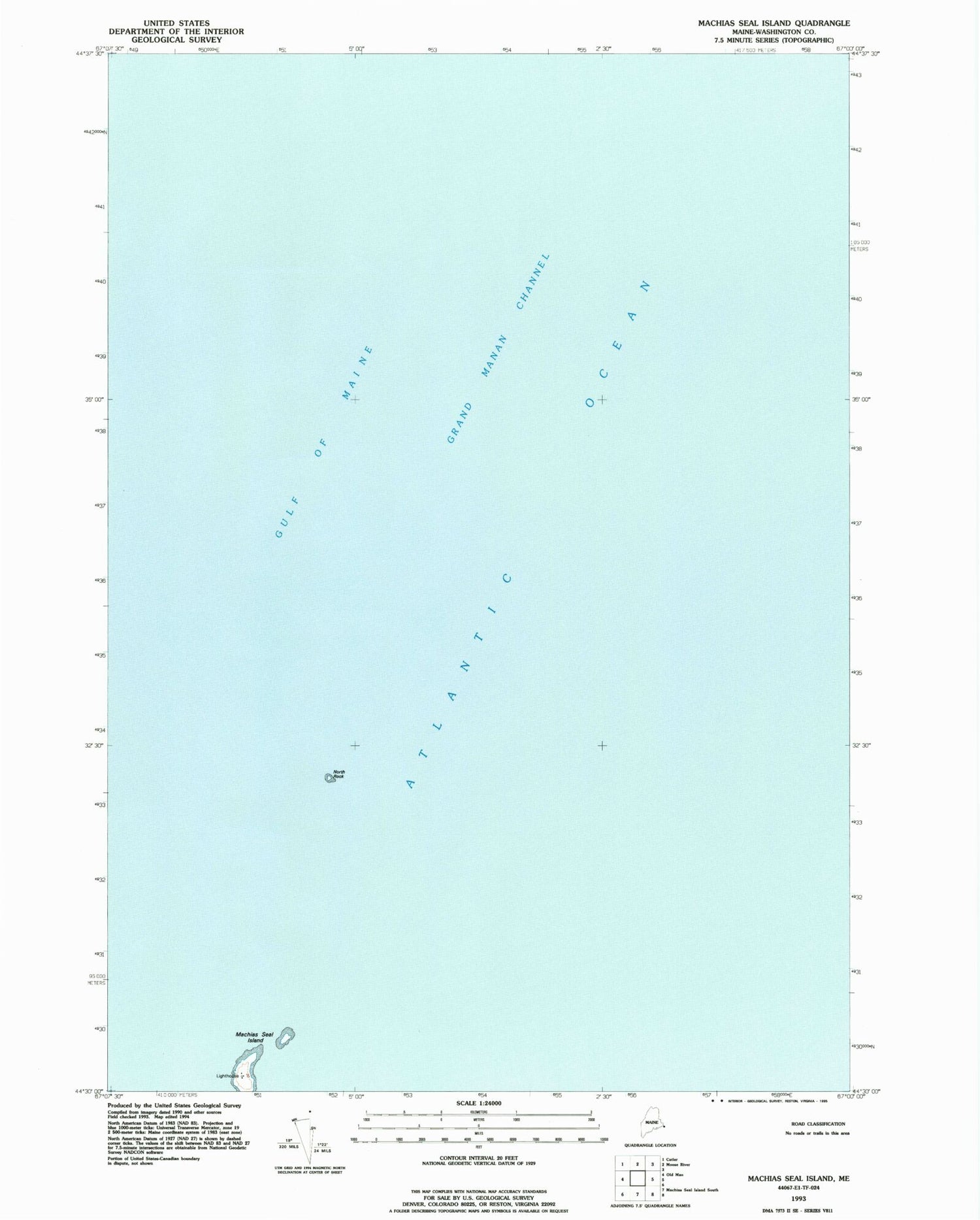 Classic USGS Machias Seal Island Maine 7.5'x7.5' Topo Map Image