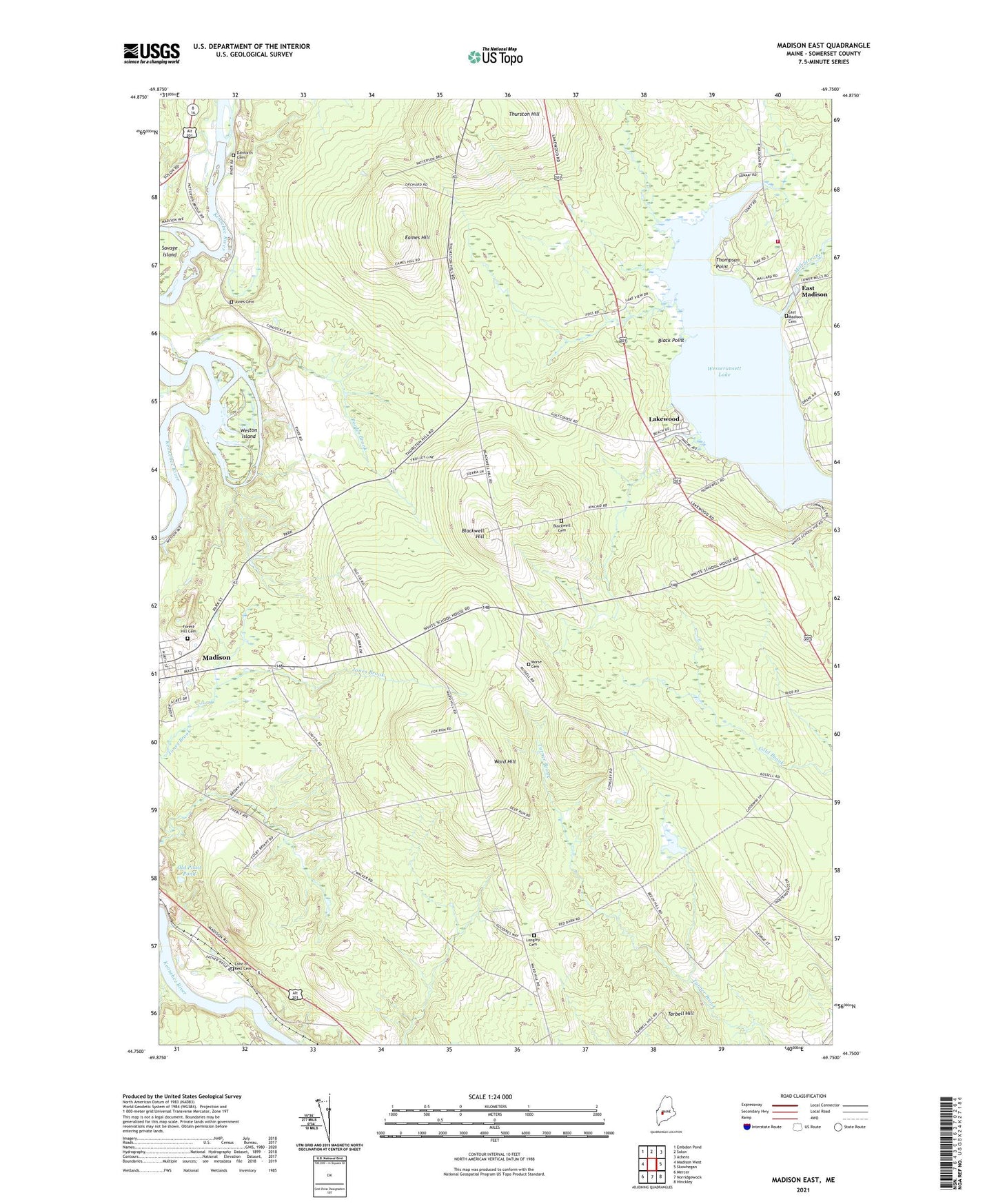 Madison East Maine US Topo Map Image