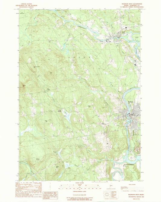 Classic USGS Madison West Maine 7.5'x7.5' Topo Map Image