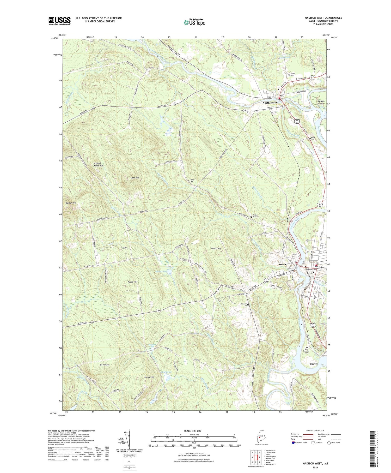 Madison West Maine US Topo Map Image