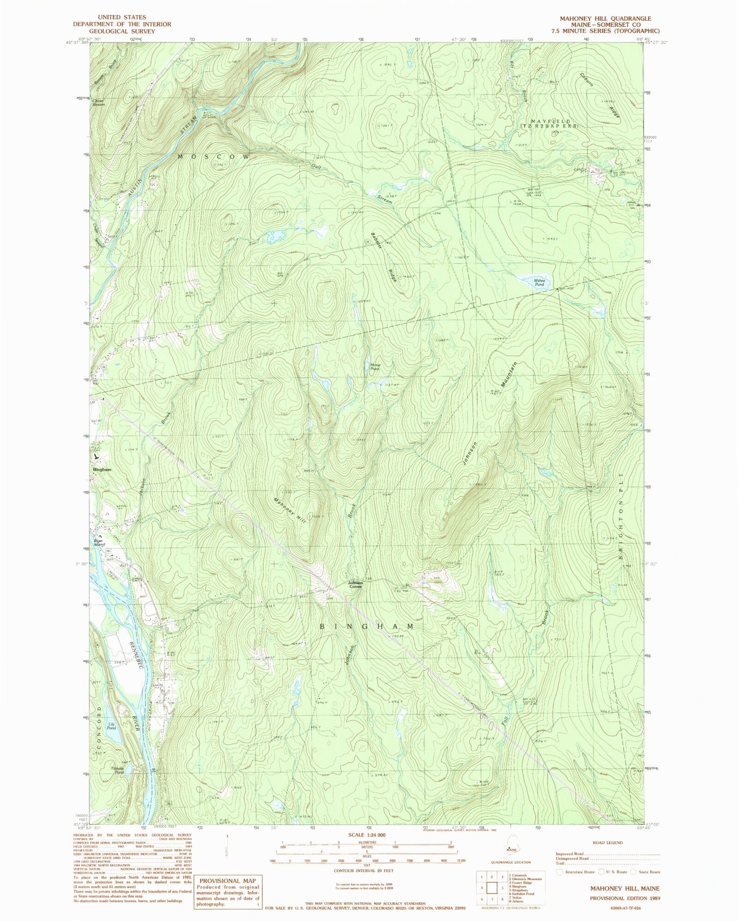 Classic USGS Mahoney Hill Maine 7.5'x7.5' Topo Map Image