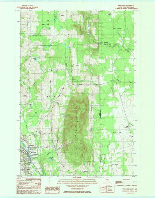 Classic USGS Mars Hill Maine 7.5'x7.5' Topo Map Image