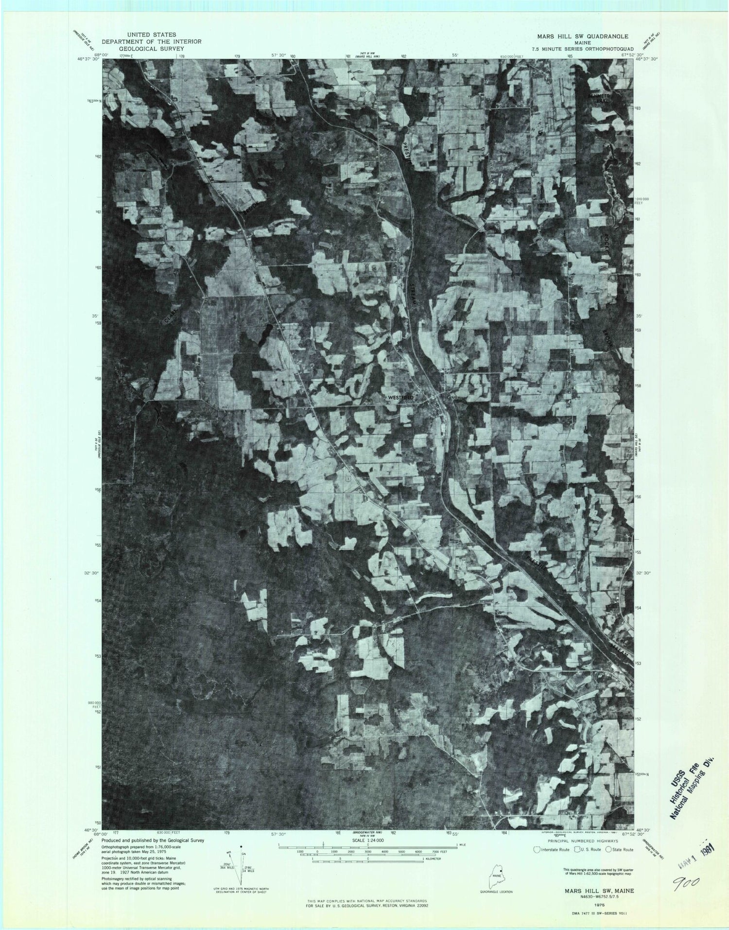 Classic USGS Westfield Maine 7.5'x7.5' Topo Map Image