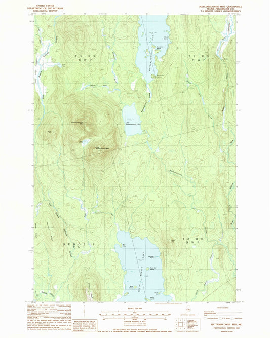 Classic USGS Mattamiscontis Mountain Maine 7.5'x7.5' Topo Map Image