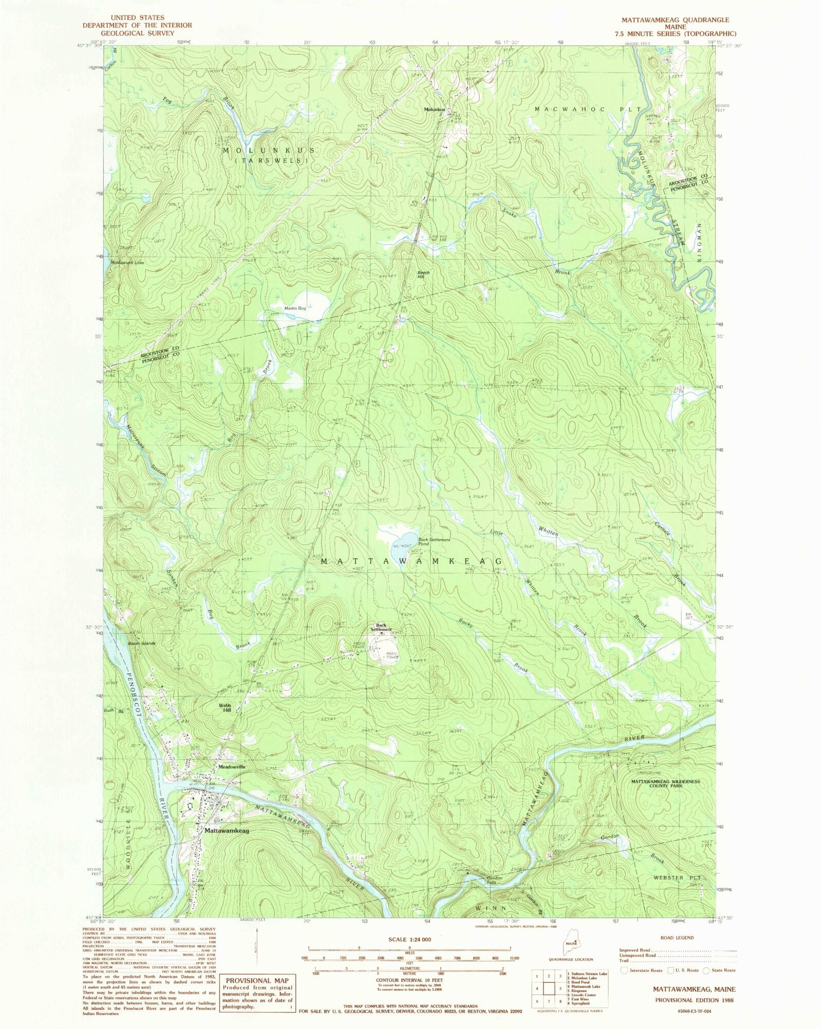 Classic USGS Mattawamkeag Maine 7.5'x7.5' Topo Map MyTopo Map Store