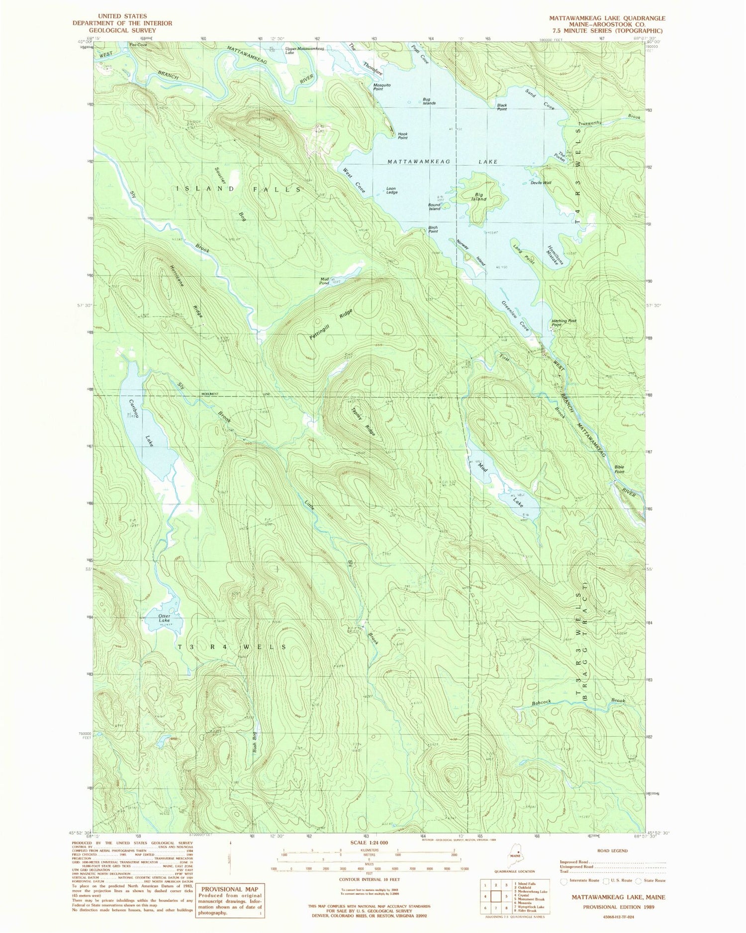 Classic USGS Mattawamkeag Lake Maine 7.5'x7.5' Topo Map Image