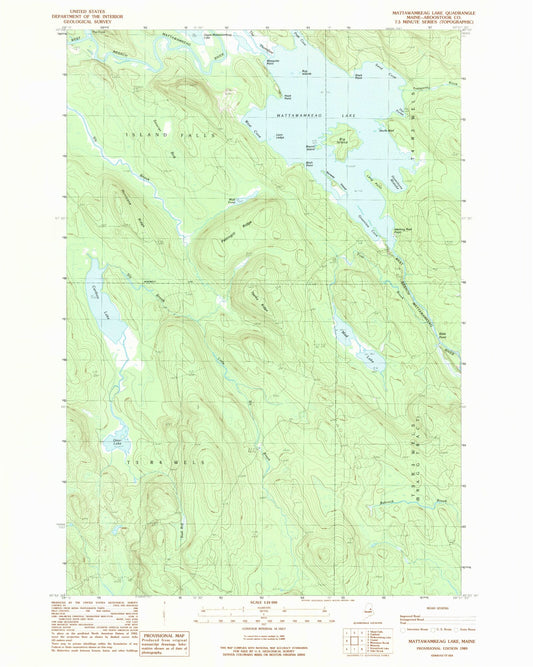 Classic USGS Mattawamkeag Lake Maine 7.5'x7.5' Topo Map Image