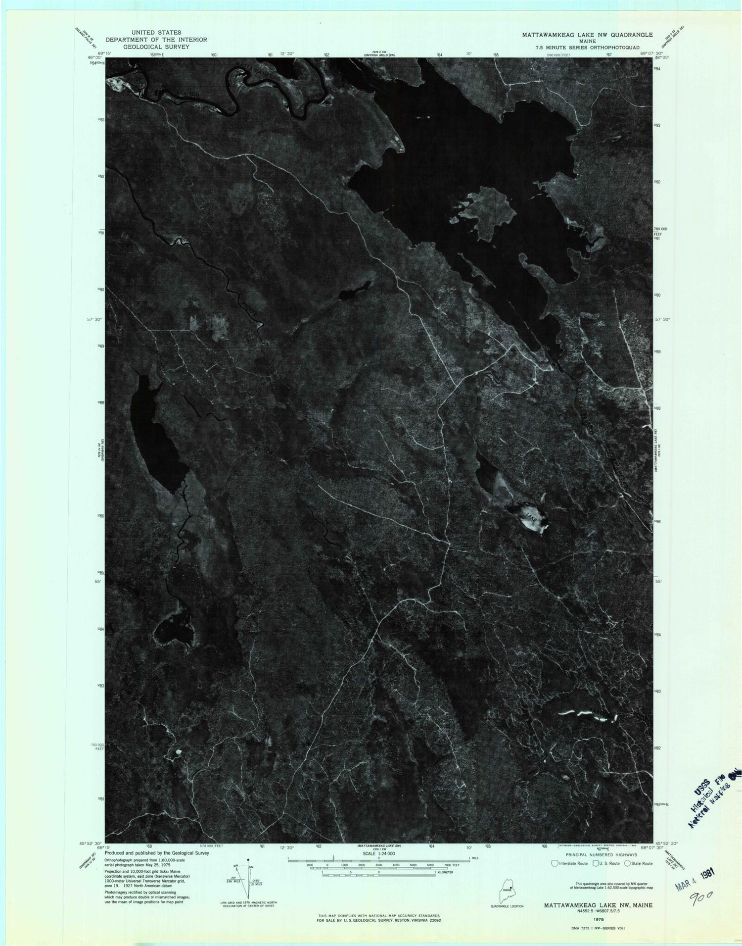 Classic USGS Mattawamkeag Lake Maine 7.5'x7.5' Topo Map Image