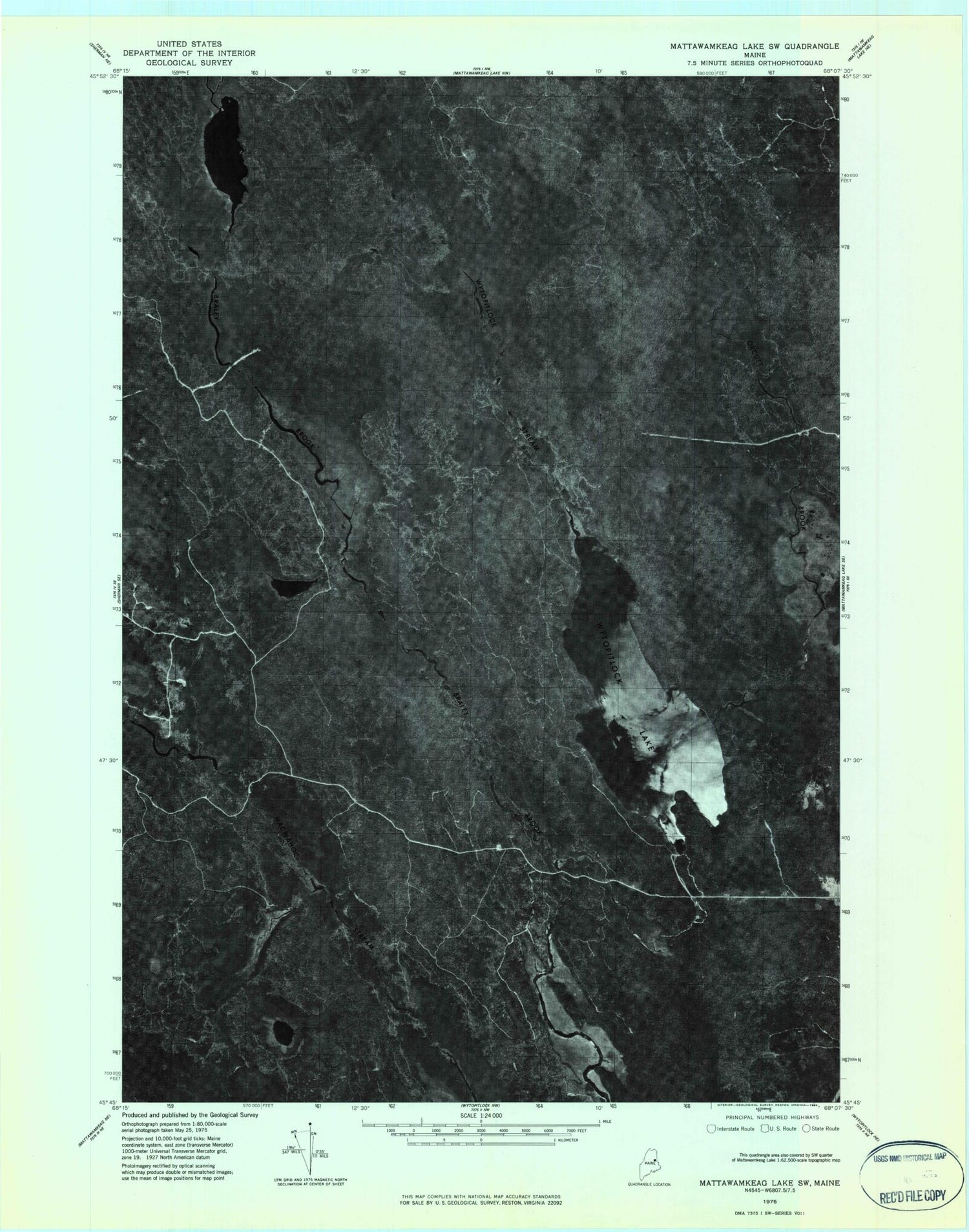 Classic USGS Wytopitlock Lake Maine 7.5'x7.5' Topo Map Image