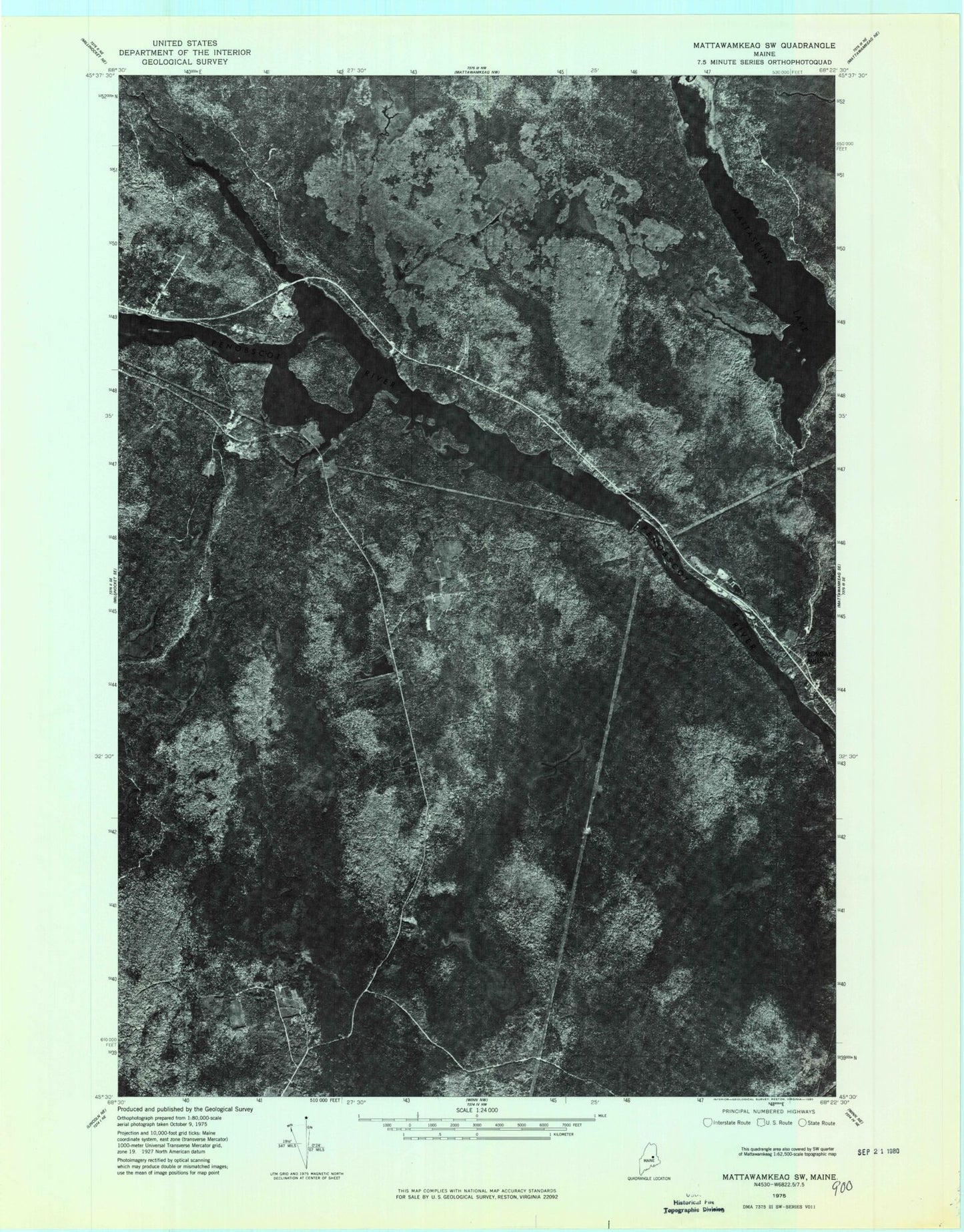 Classic USGS Mattaseunk Lake Maine 7.5'x7.5' Topo Map Image
