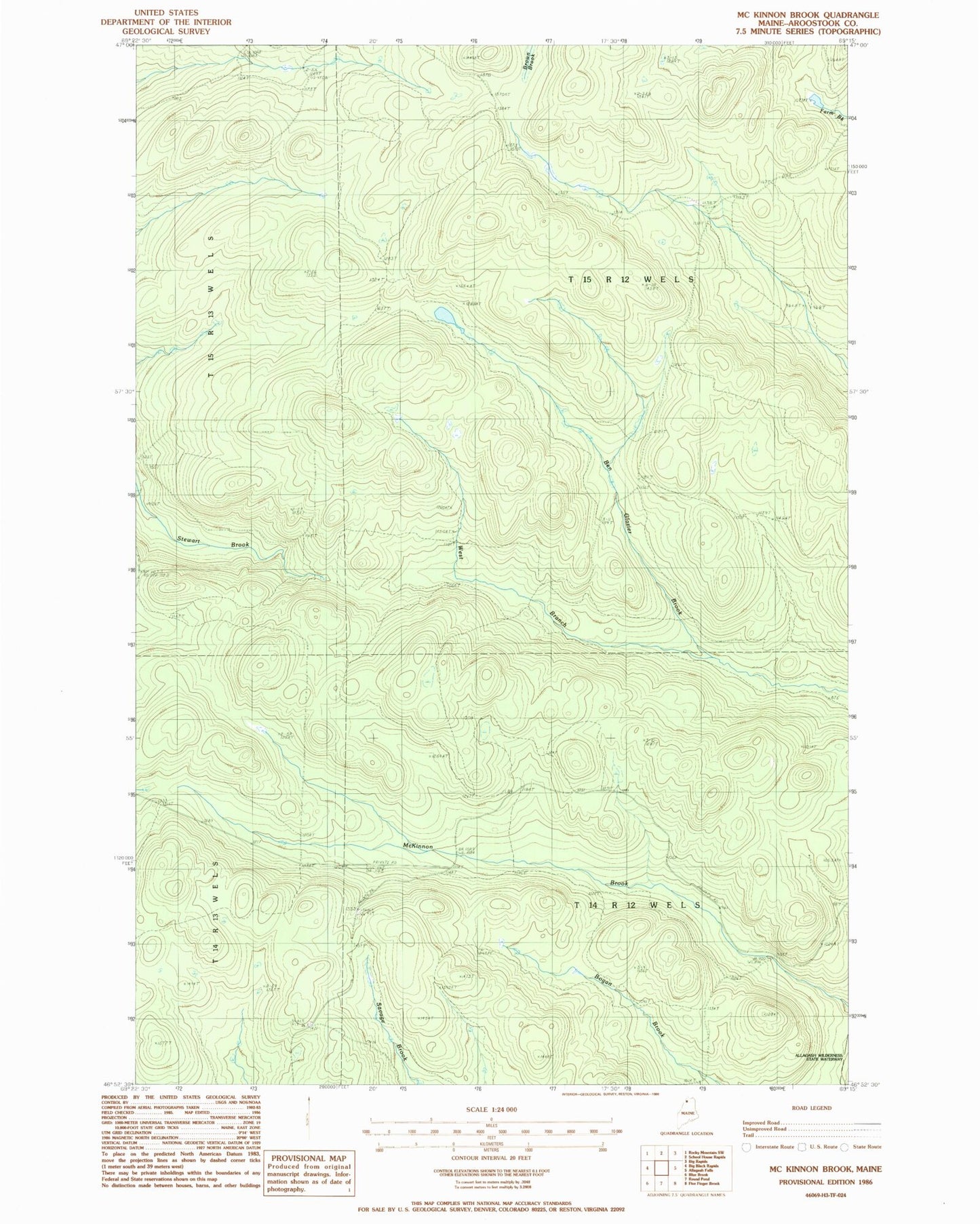 Classic USGS McKinnon Brook Maine 7.5'x7.5' Topo Map Image
