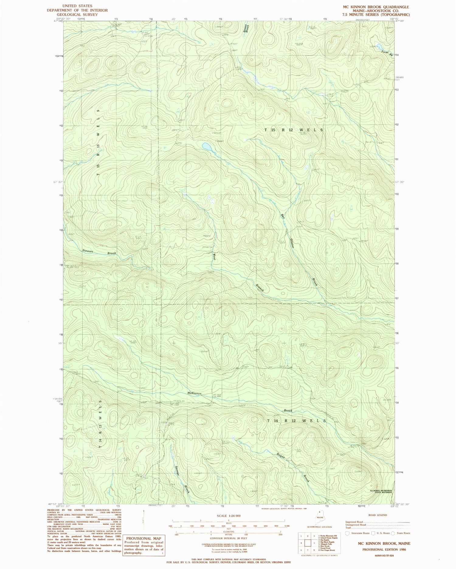 Classic USGS McKinnon Brook Maine 7.5'x7.5' Topo Map Image