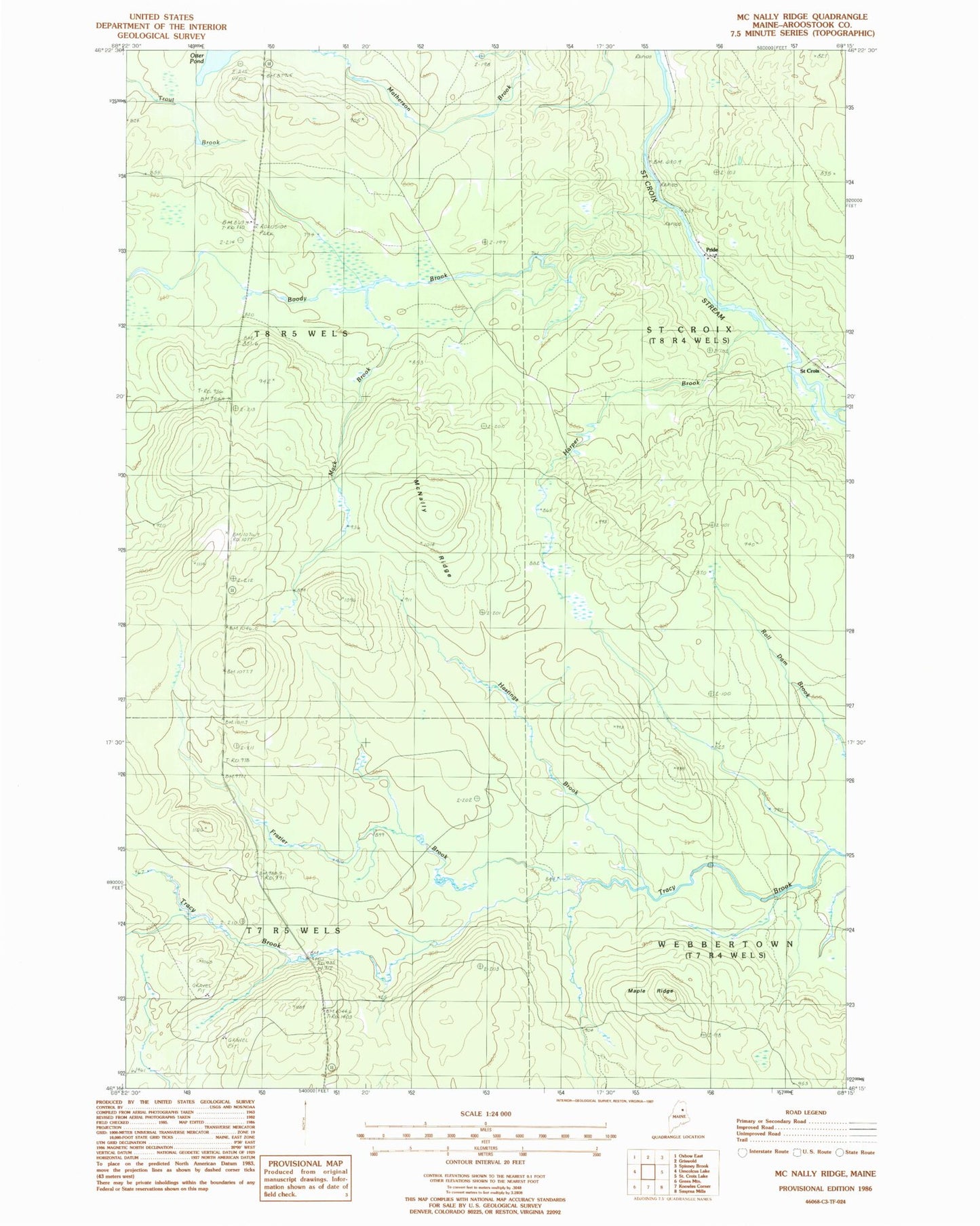 Classic USGS McNally Ridge Maine 7.5'x7.5' Topo Map Image