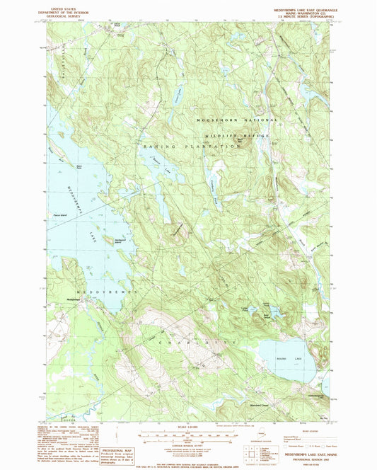 Classic USGS Meddybemps Lake East Maine 7.5'x7.5' Topo Map Image