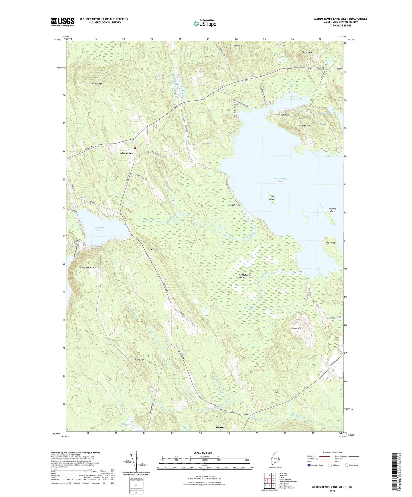 Meddybemps Lake West Maine US Topo Map Image