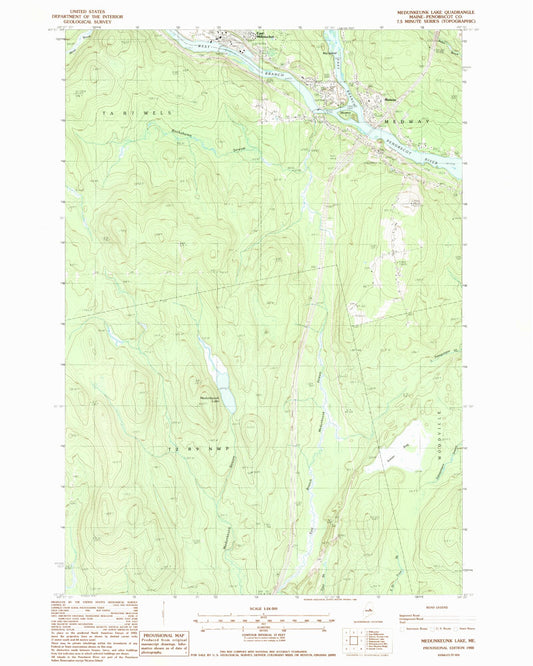 Classic USGS Medunkeunk Lake Maine 7.5'x7.5' Topo Map Image