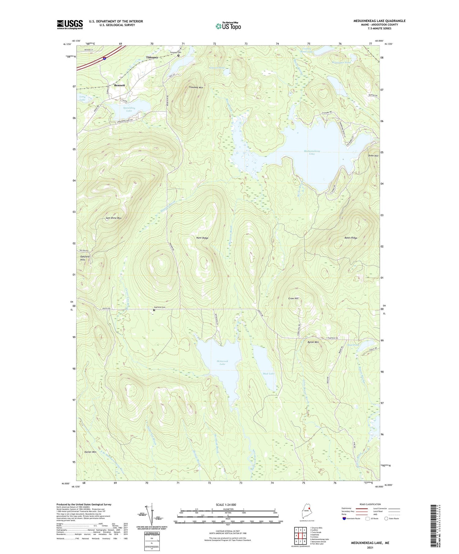 Meduxnekeag Lake Maine US Topo Map Image