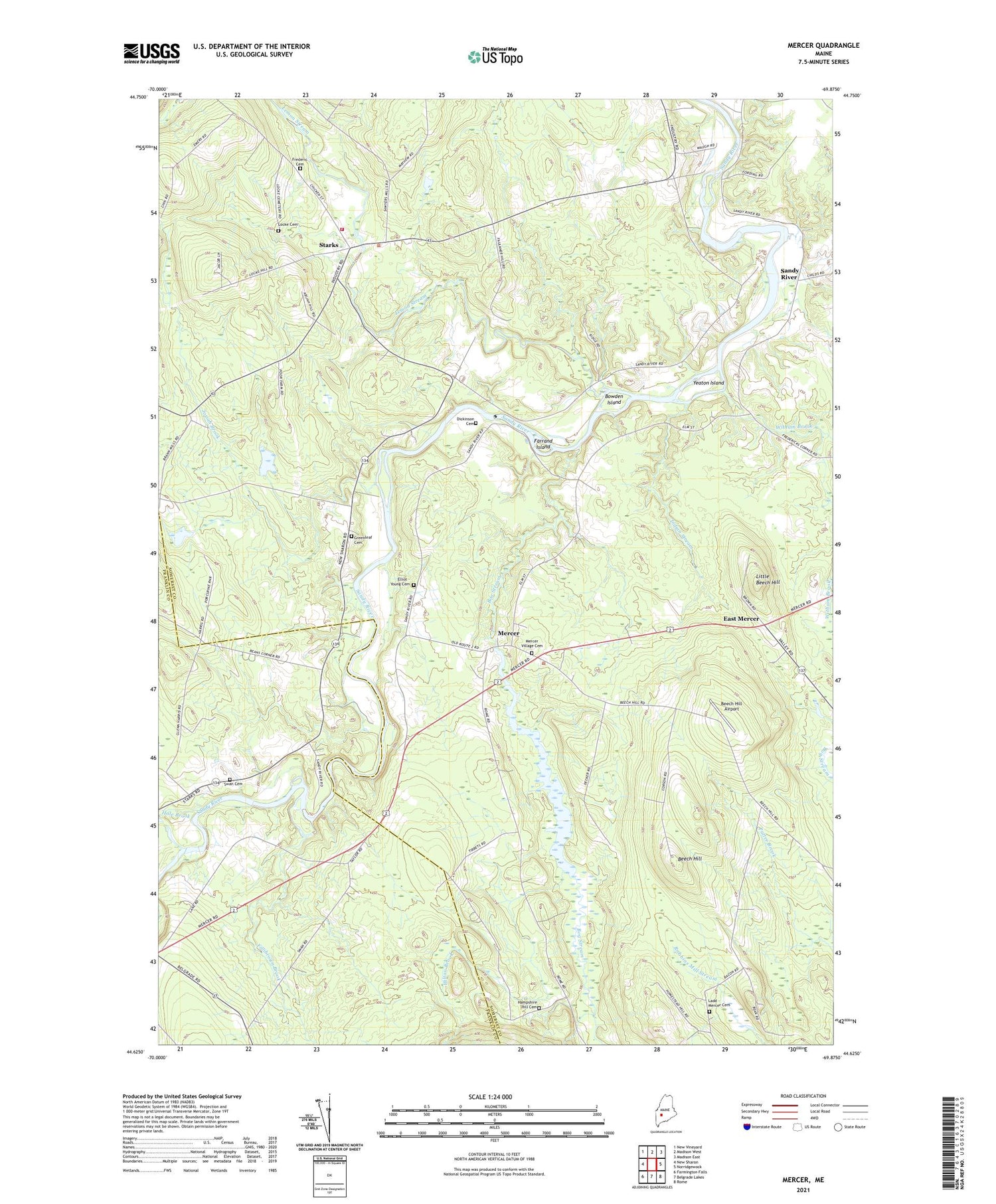 Mercer Maine US Topo Map Image