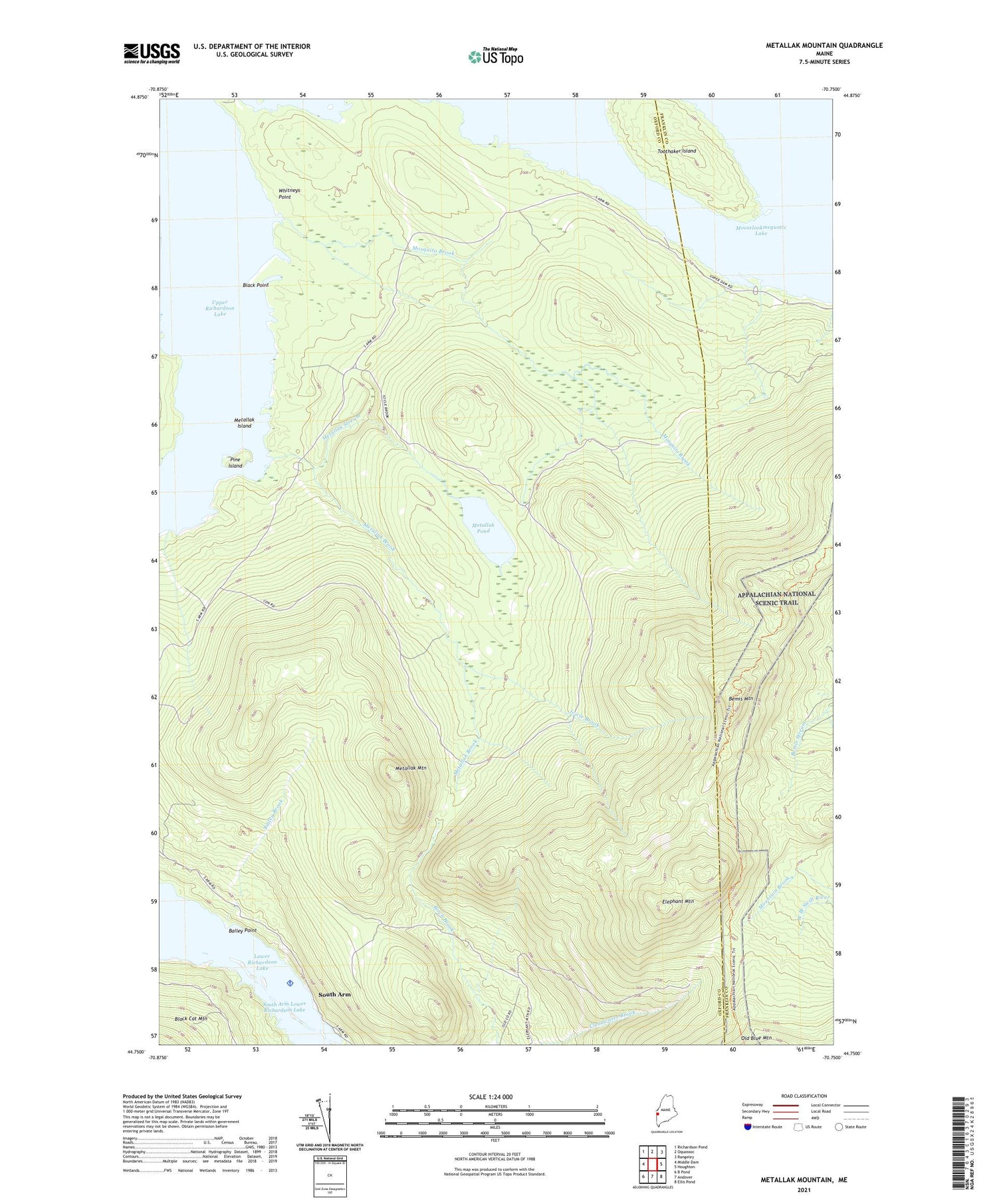 Metallak Mountain Maine US Topo Map Image
