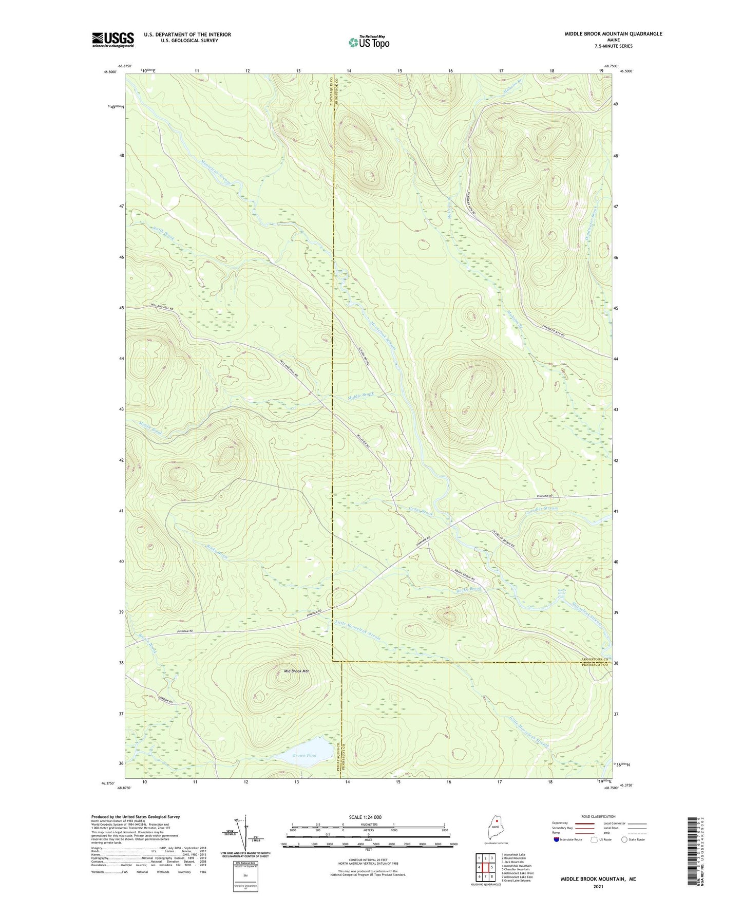 Middle Brook Mountain Maine US Topo Map Image