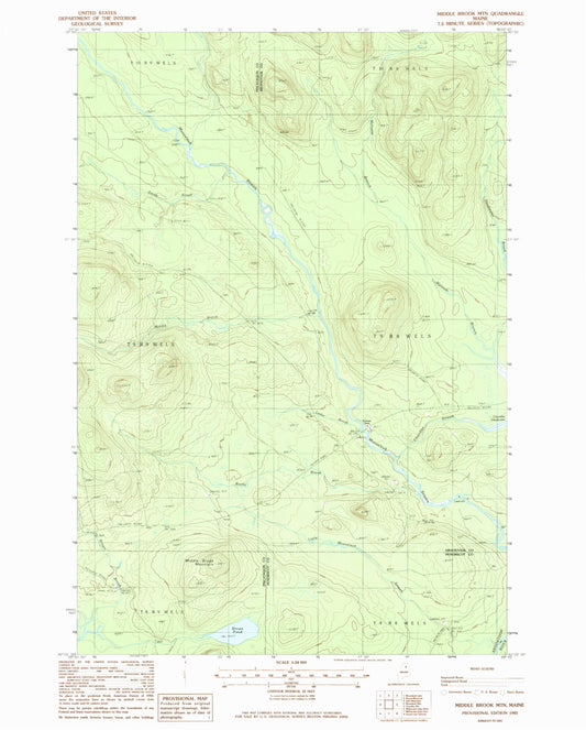 Classic USGS Middle Brook Mountain Maine 7.5'x7.5' Topo Map Image