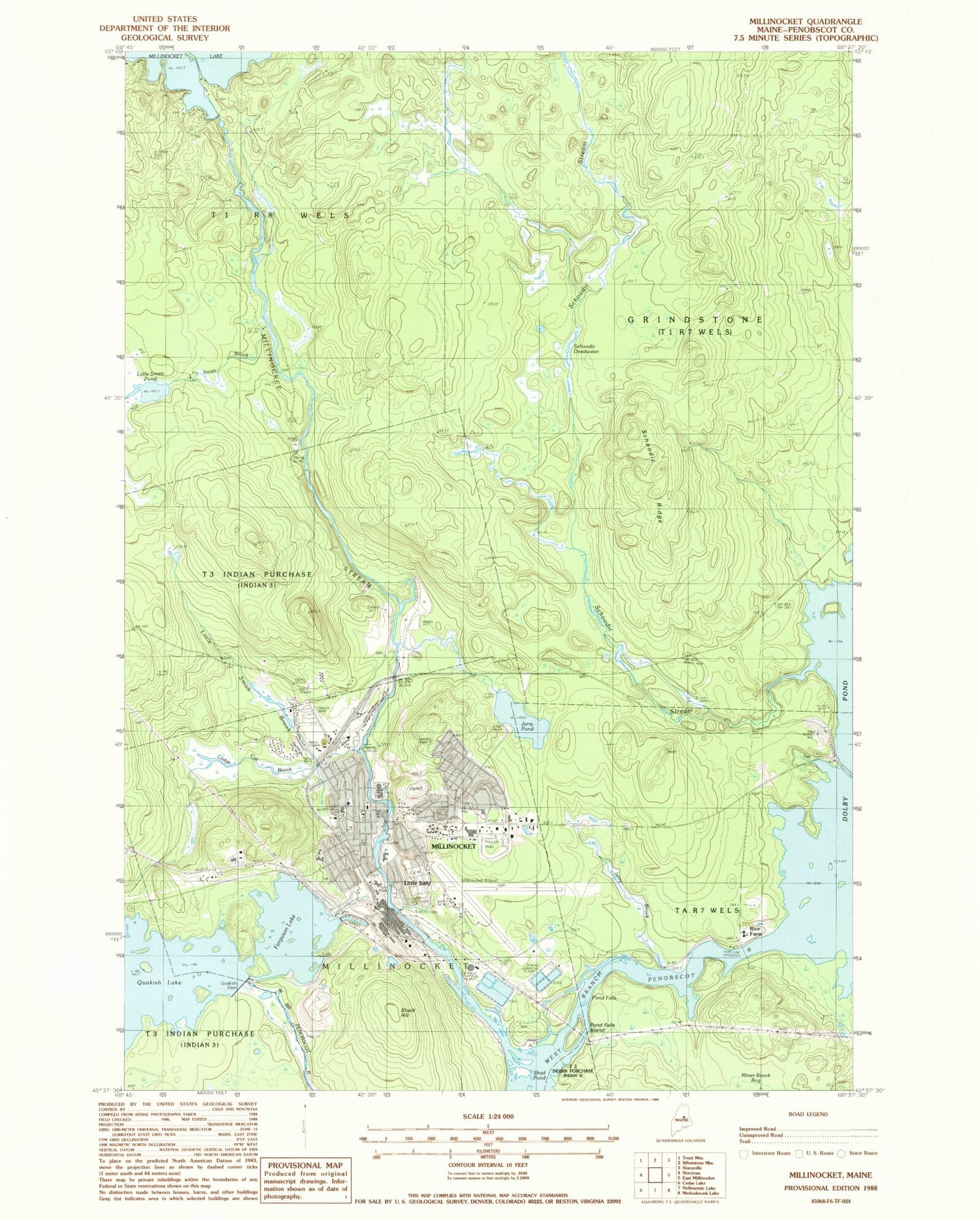 Classic USGS Millinocket Maine 7.5'x7.5' Topo Map Image
