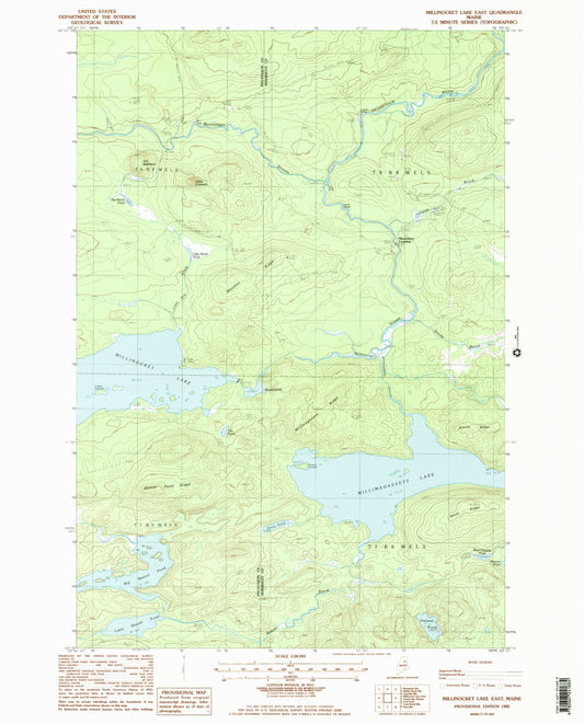 Classic USGS Millinocket Lake East Maine 7.5'x7.5' Topo Map Image