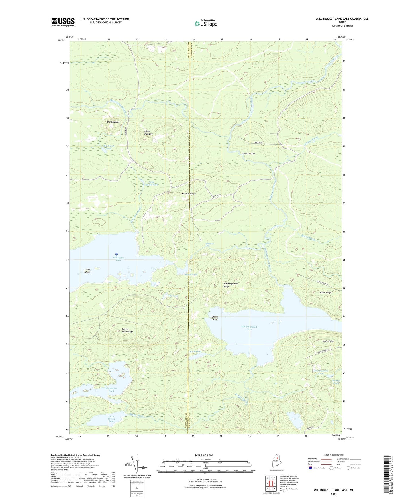 Millinocket Lake East Maine US Topo Map Image