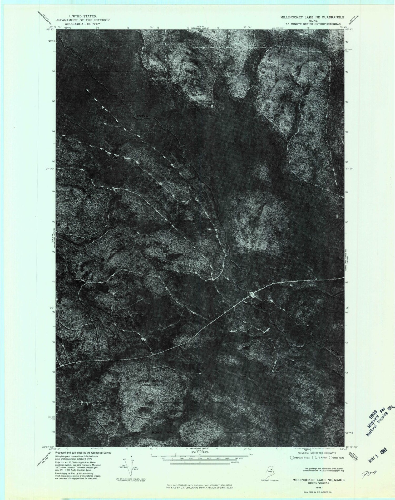 Classic USGS Middle Brook Mountain Maine 7.5'x7.5' Topo Map Image