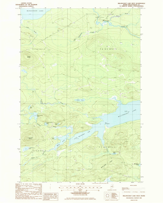 Classic USGS Millinocket Lake West Maine 7.5'x7.5' Topo Map Image