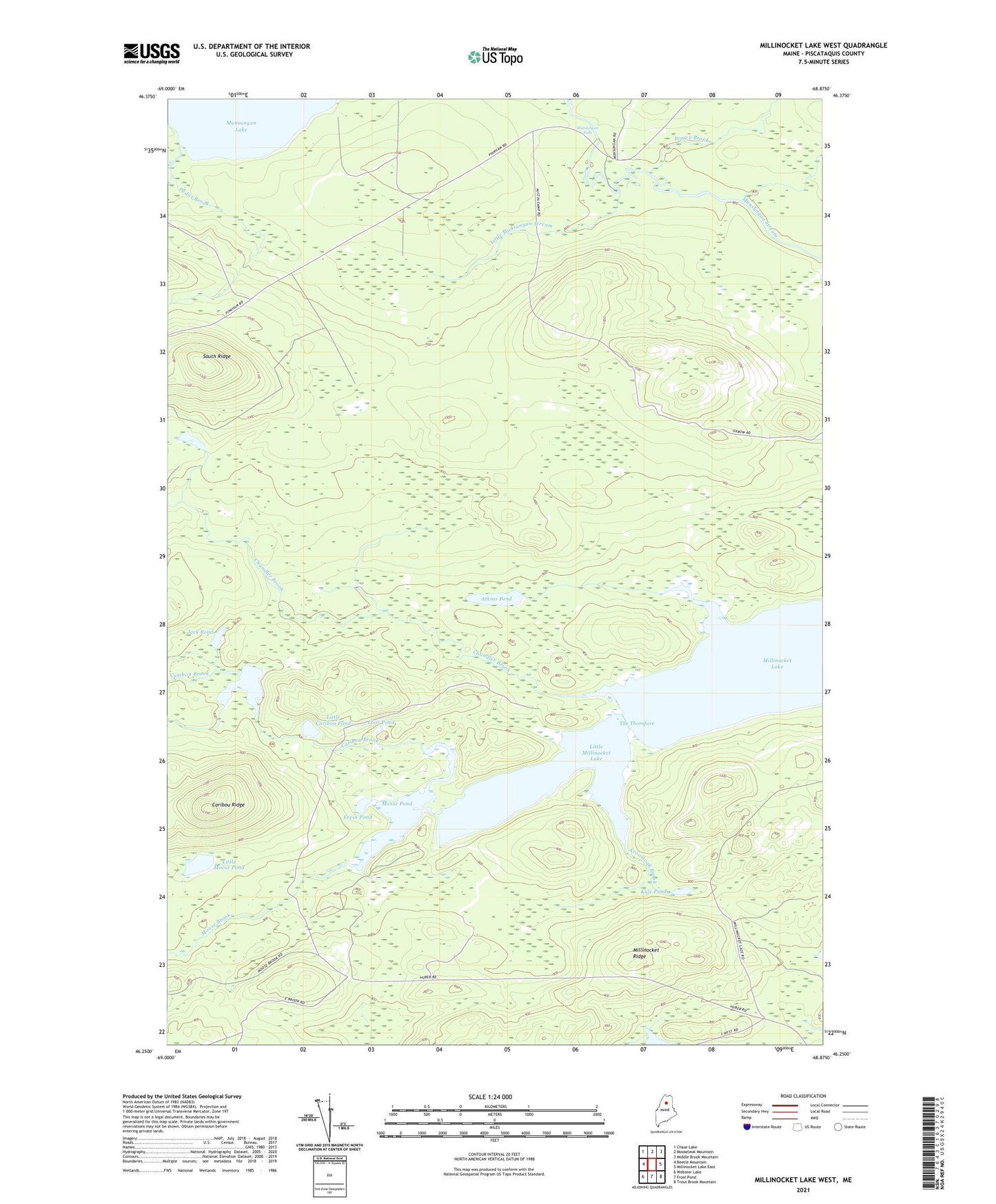 Millinocket Lake West Maine US Topo Map Image