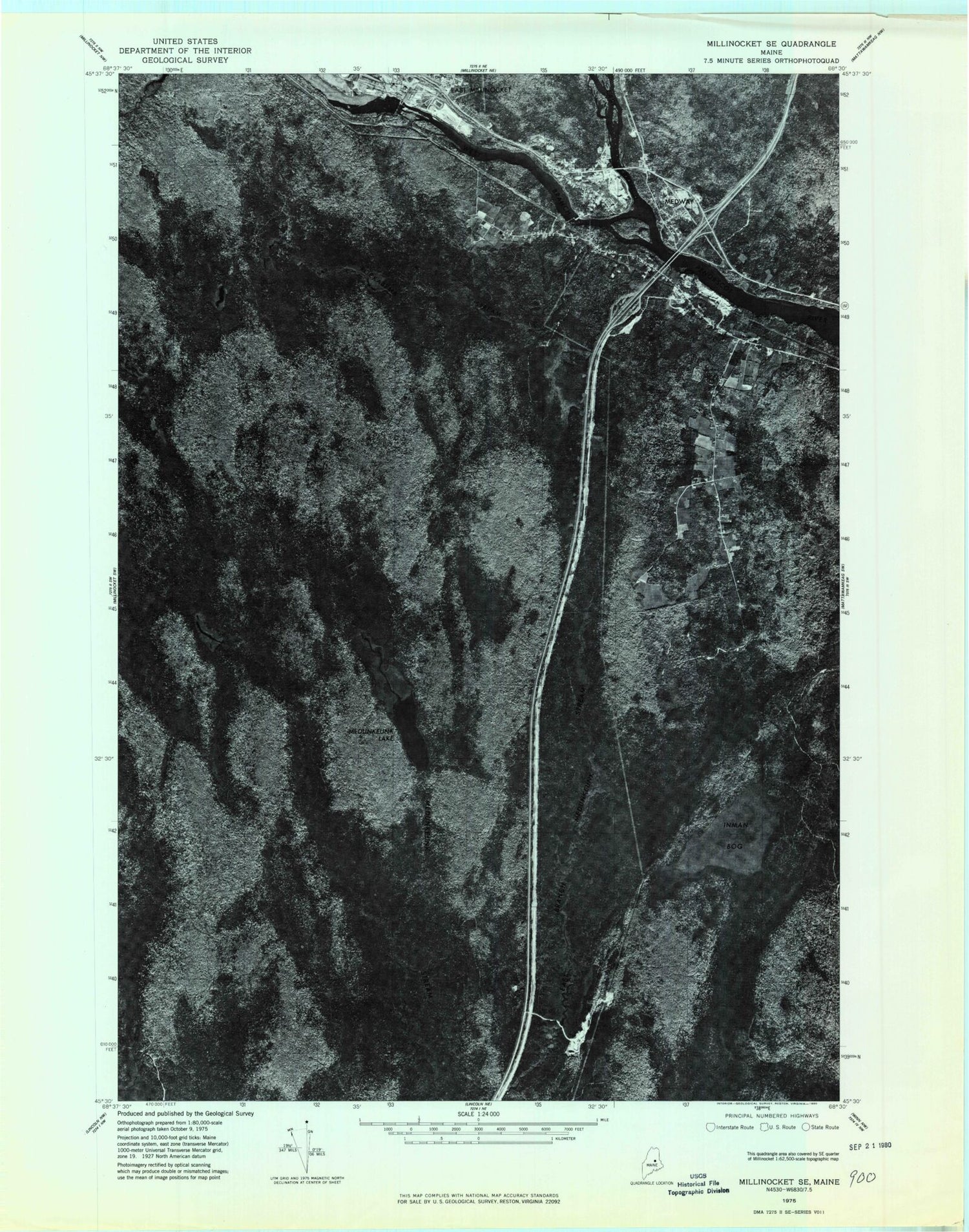 Classic USGS Medunkeunk Lake Maine 7.5'x7.5' Topo Map Image