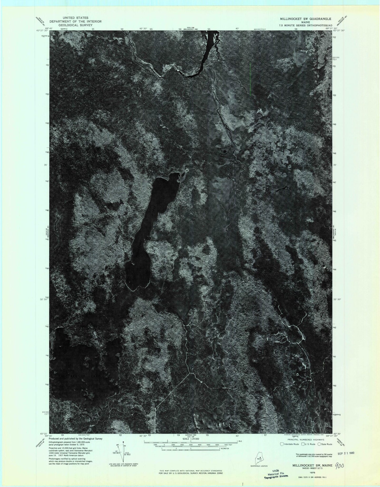 Classic USGS Nollesemic Lake Maine 7.5'x7.5' Topo Map Image