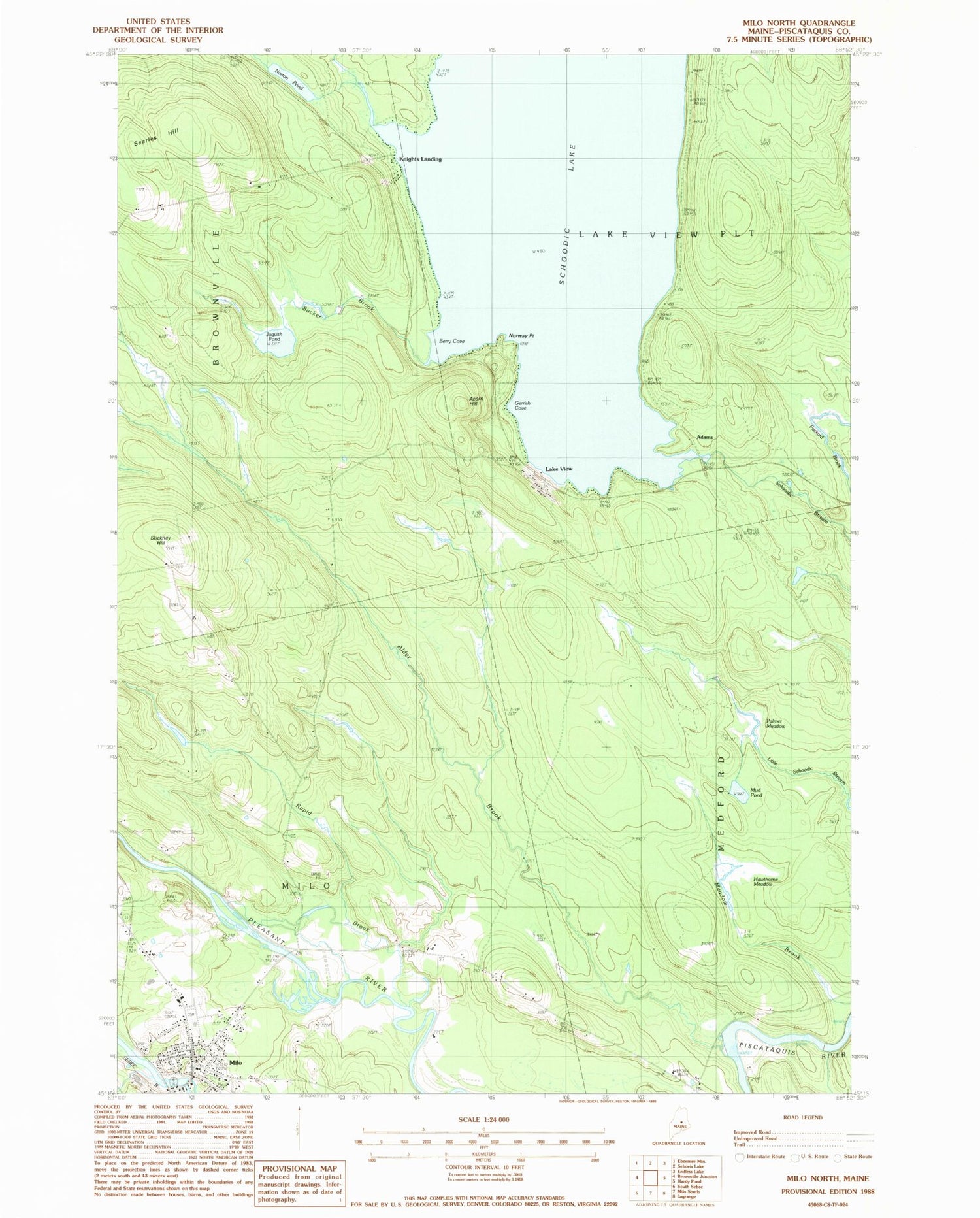 Classic USGS Milo North Maine 7.5'x7.5' Topo Map Image