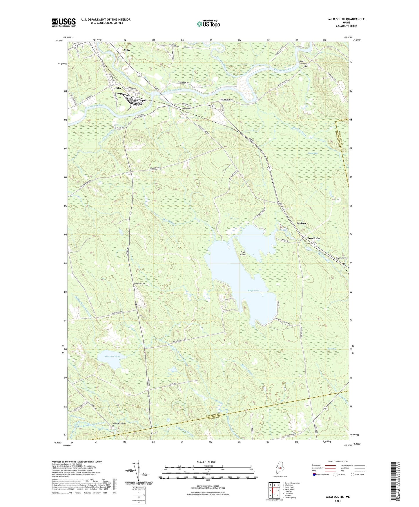 Milo South Maine US Topo Map Image