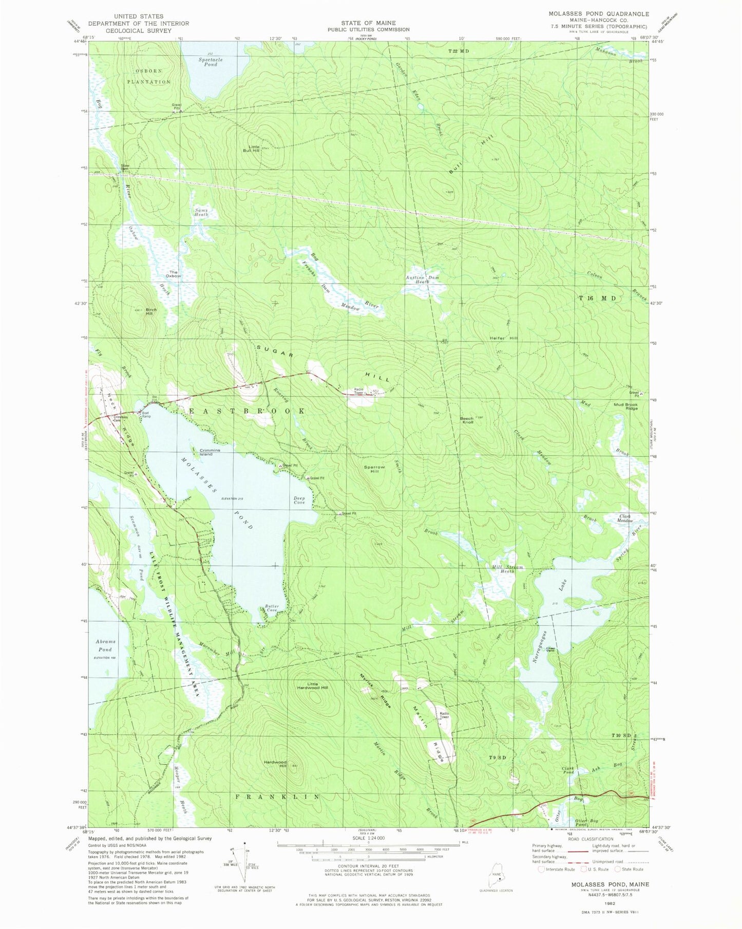 Classic USGS Molasses Pond Maine 7.5'x7.5' Topo Map Image