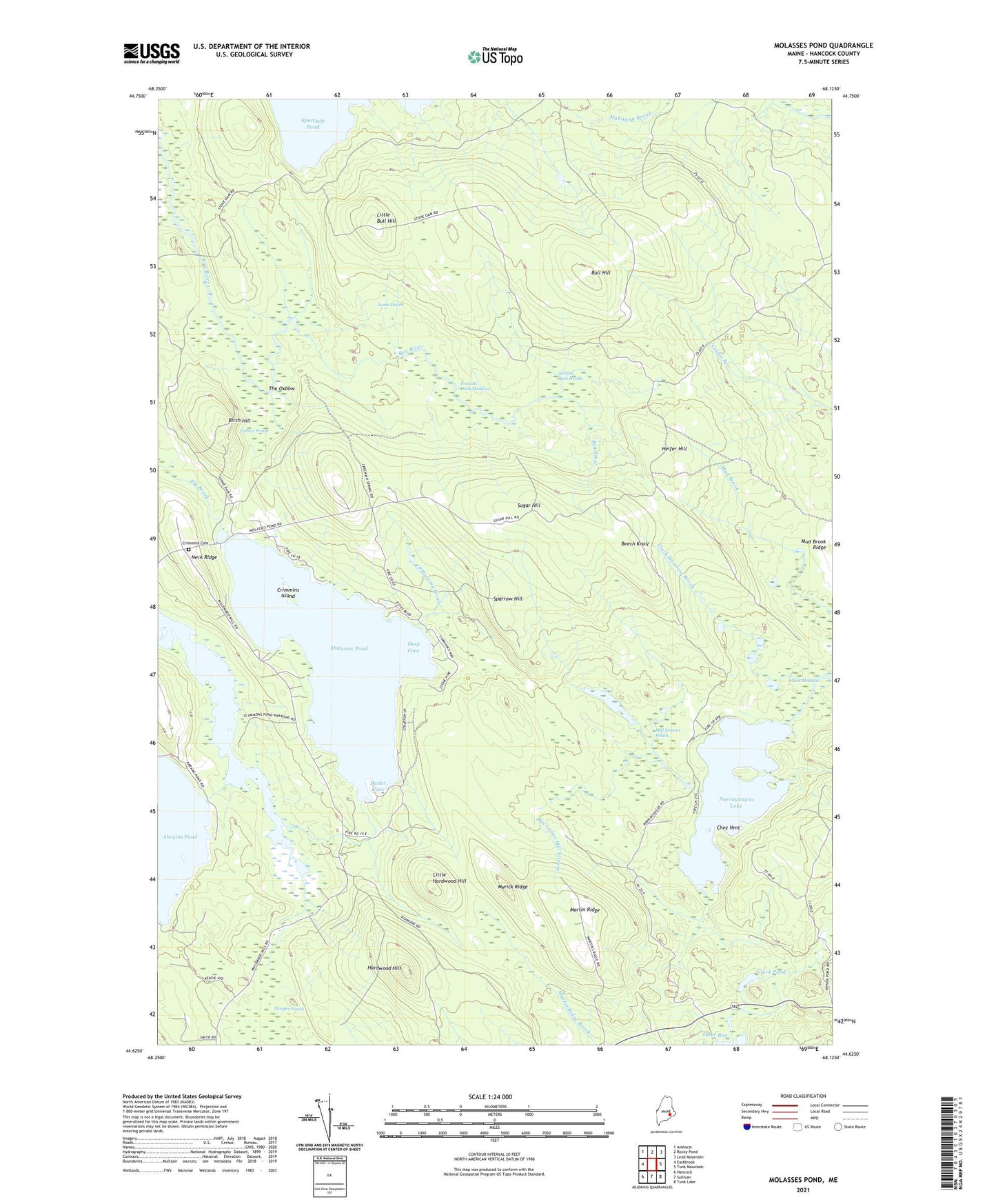 Molasses Pond Maine US Topo Map Image